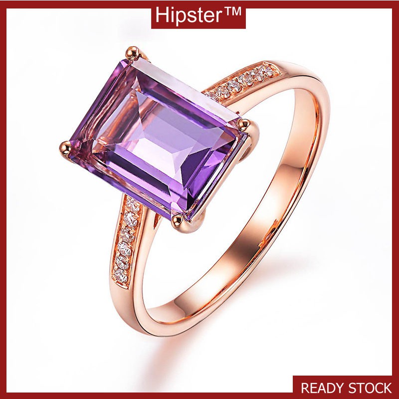 Hot Sale in Europe and America Domineering Inlaid Square Amethyst Rose Gold Ring