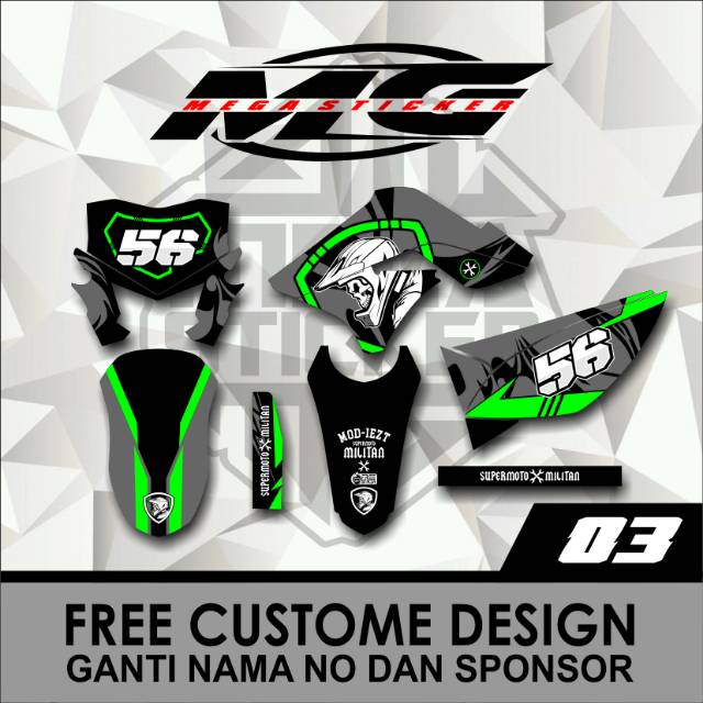 DECAL STICKER KLX 150 LAMA OLD SUPERMOTO MILITAN HIJAU