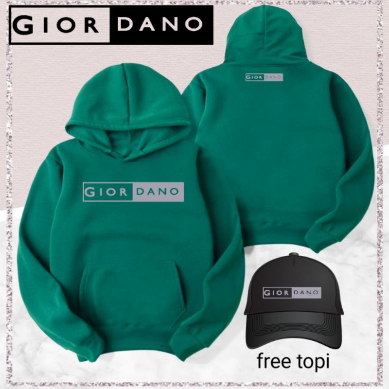 Hoodie sweater oblong hijau botol berlogo Giordano free topi