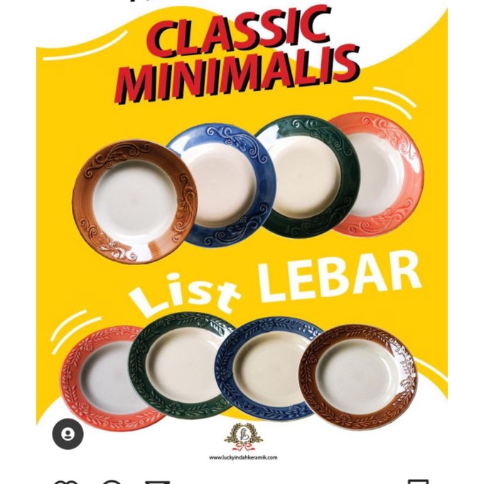 12 pcs piring keramik lucky CLASSIC minimalis list lebar  8 dim