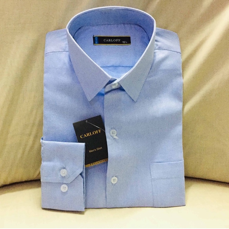 CARLOFF Pakaian Pria Hem Baju Kemeja Panjang Biru Muda motif  3796P