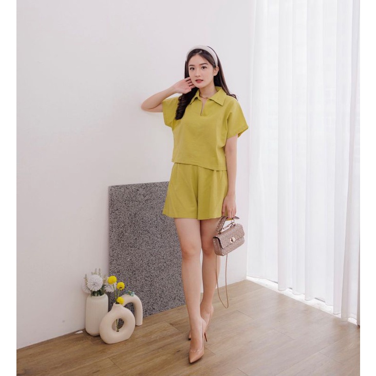 Setelan wanita cotton linen crinkle || setelan celana pendek linen