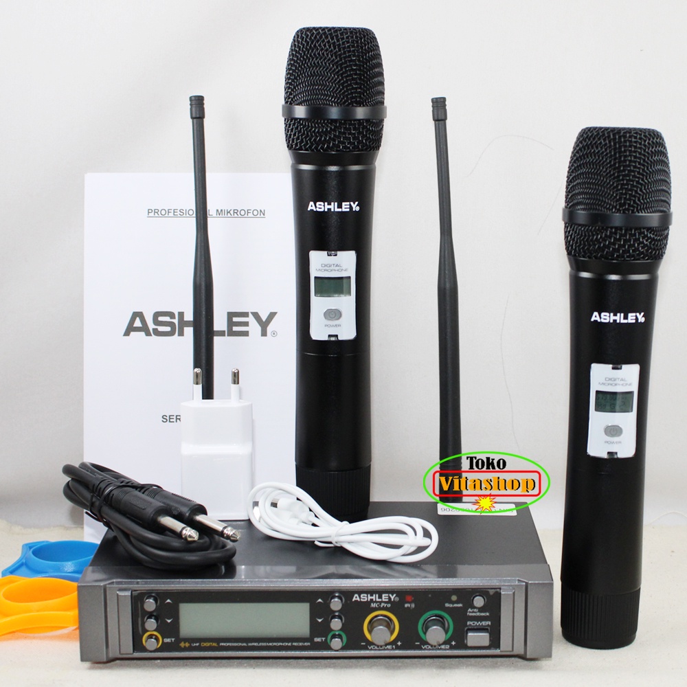 Mic Wireless Ashley MC PRO Microphone Karaoke Mikrofon Wairles 2 Handle ORIGINAL