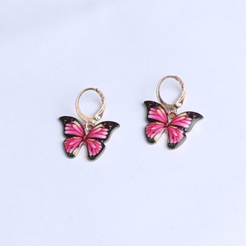 Anting Desain Kupu-Kupu Warna Merah Gaya Jepang Butterfly