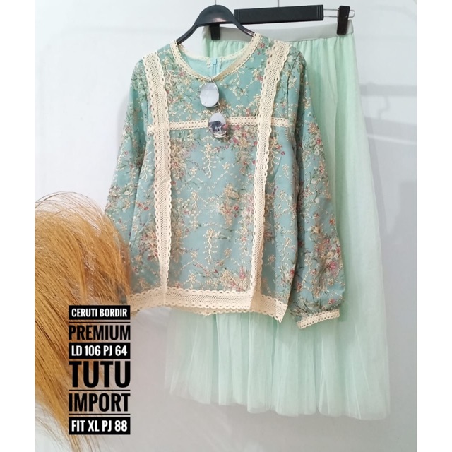 Blouse Ceruti Bordir Premium Motif / Rok Tutu Import