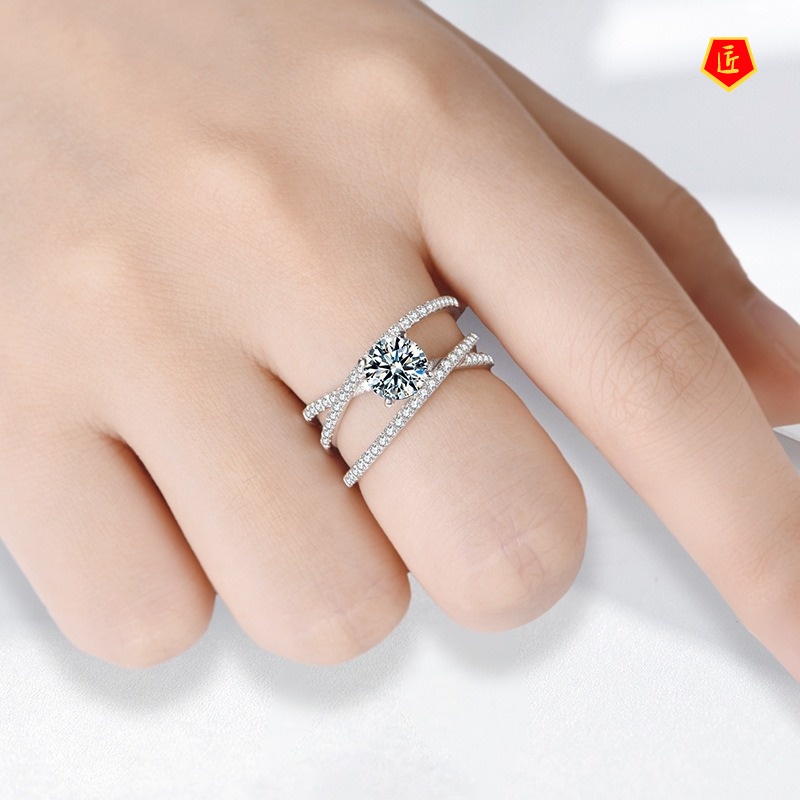 [Ready Stock]Luxury Full Diamond Moissanite Cross Winding Ring