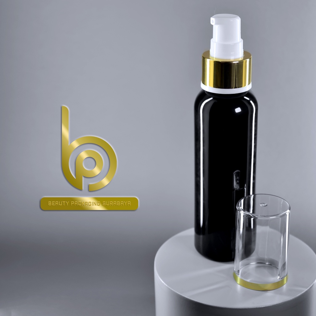 Botol Plastik PET 100ml BR Hitam Tutup Pump Treatment Full Cap Neck
