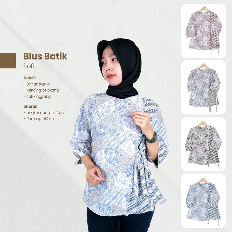 Blus Batik Wanita warna Soft lengan 3/4 - Naira Batik