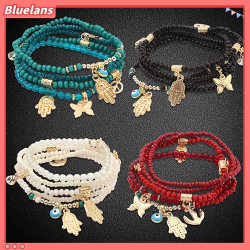 Gelang Multilayer Desain Hamsa Fatima Hand Butterfly Anchor Eye Untuk Wanita