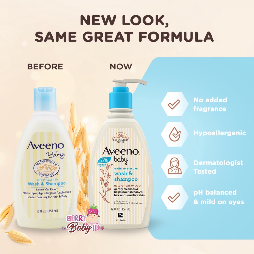 Aveeno Baby Daily Moisture 2in1 Wash &amp; Shampoo Sabun Shampo Bayi Anak Berry Mart