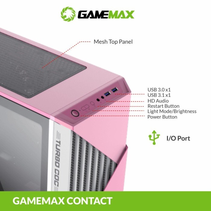 GameMax Contac COC White Pink E-ATX Gaming PC Case With COC Fan &amp; PWM