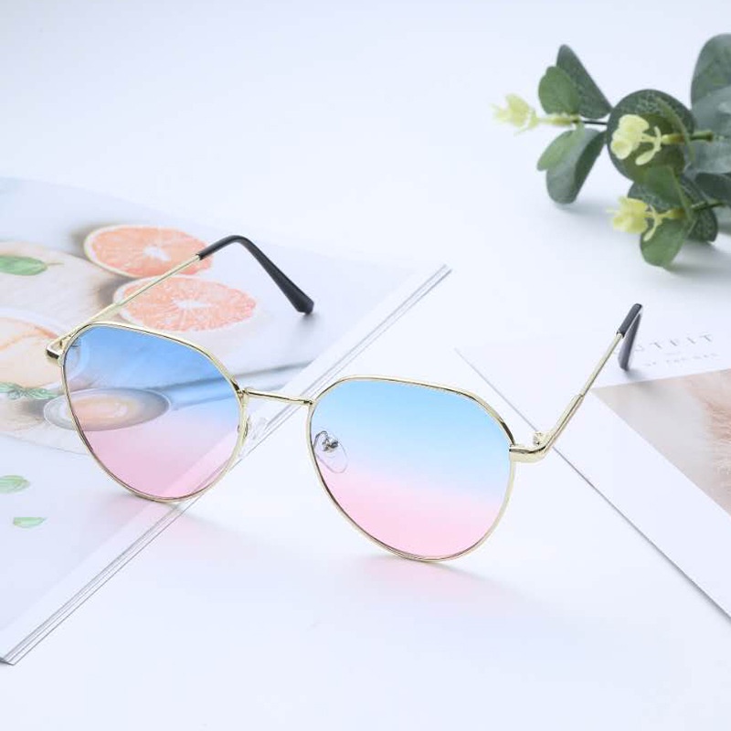 Kacamata Wanita Dan Pria Gaya Santai Dengan Gradasi Warna Gaya Korea Aksesoris Fashion-C1 Biru Pink