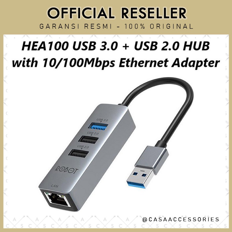 ROBOT HEA100 USB 3.0 2.0 Hub Ethernet Adapter USB 3.0 to RJ45 LAN