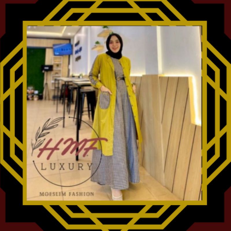 FASHION 2022  GAMIS SET OUTER AHZA ORIGINAL REALPICT By HMF BUTIK BAJU BUSANA MUSLIM LEBARAN MURAH