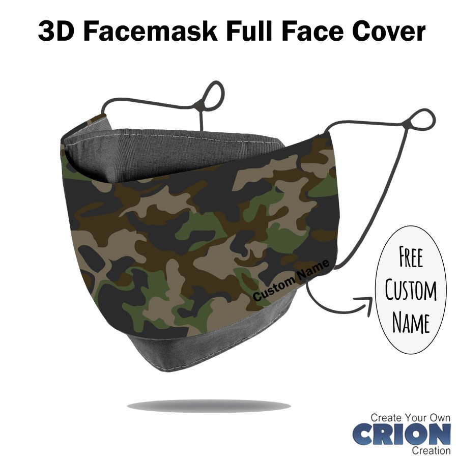 Crion - Masker 3d Full Face Cover camouflage army seri - antibacterial