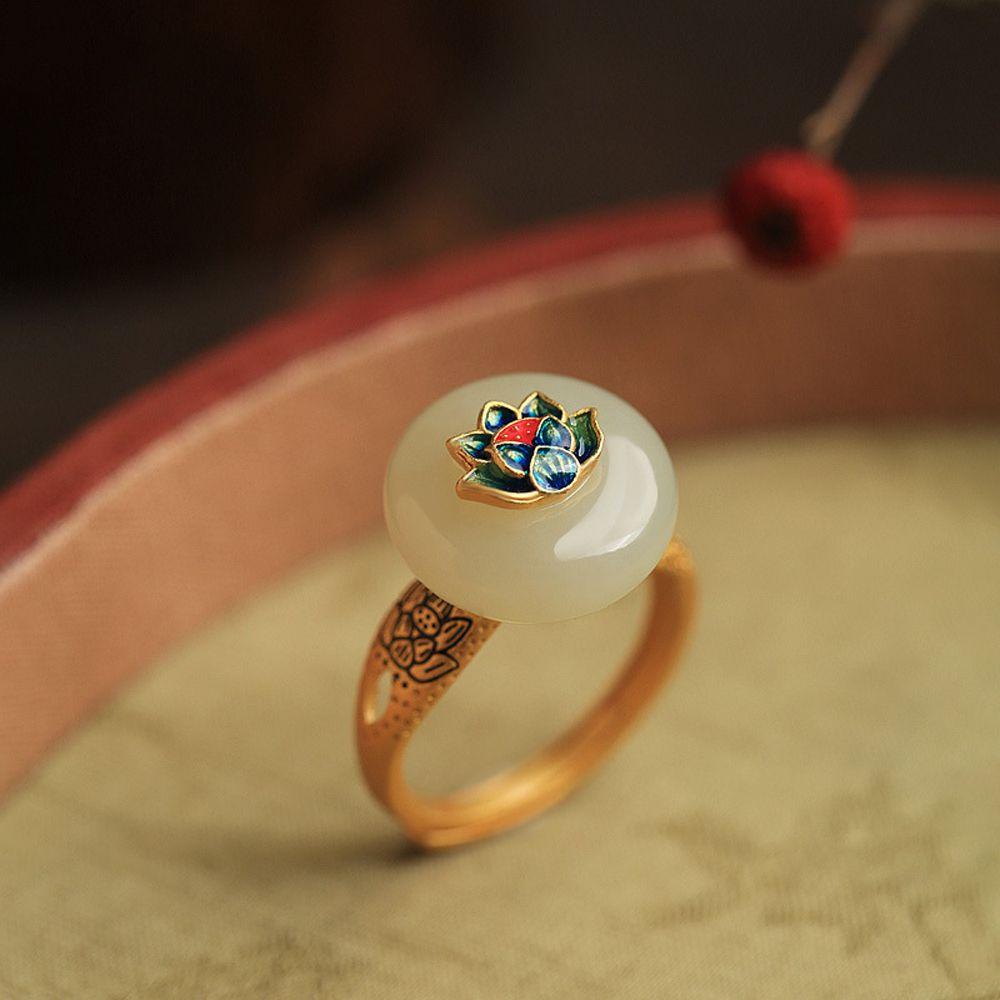 Cincin Gaya China vintage retro Untuk Gadis Elegan Lotus Terbuka Dapat Disesuaikan