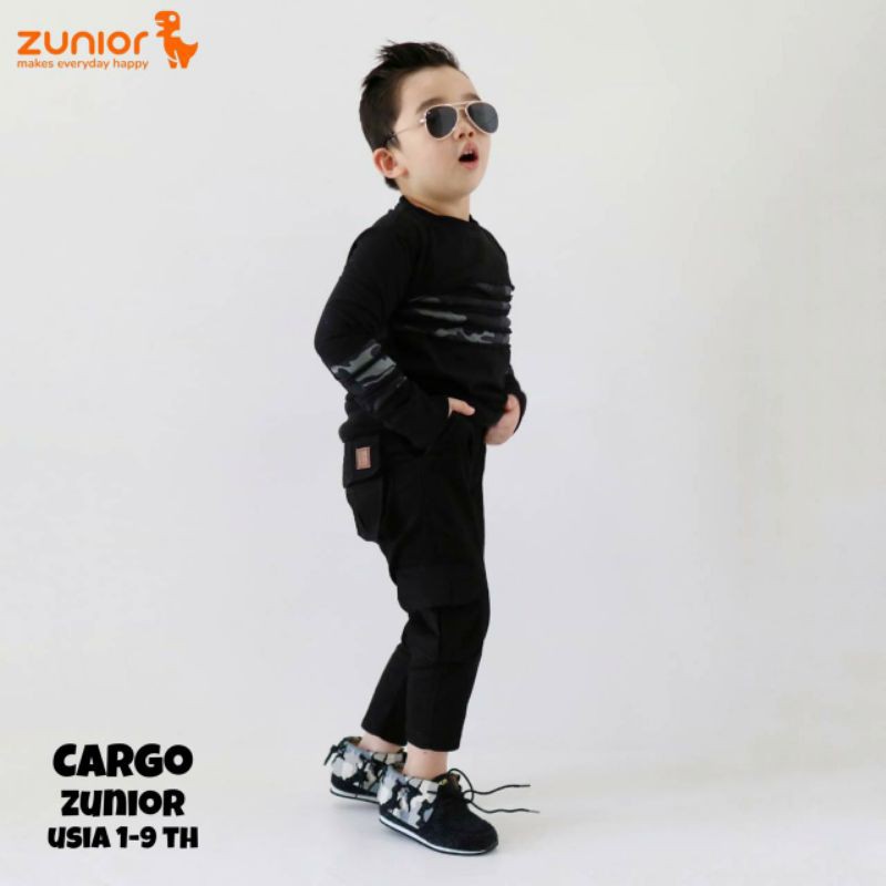 Celana Anak Cargo Anak Zunior Premium Hitam 1-12 Tahun