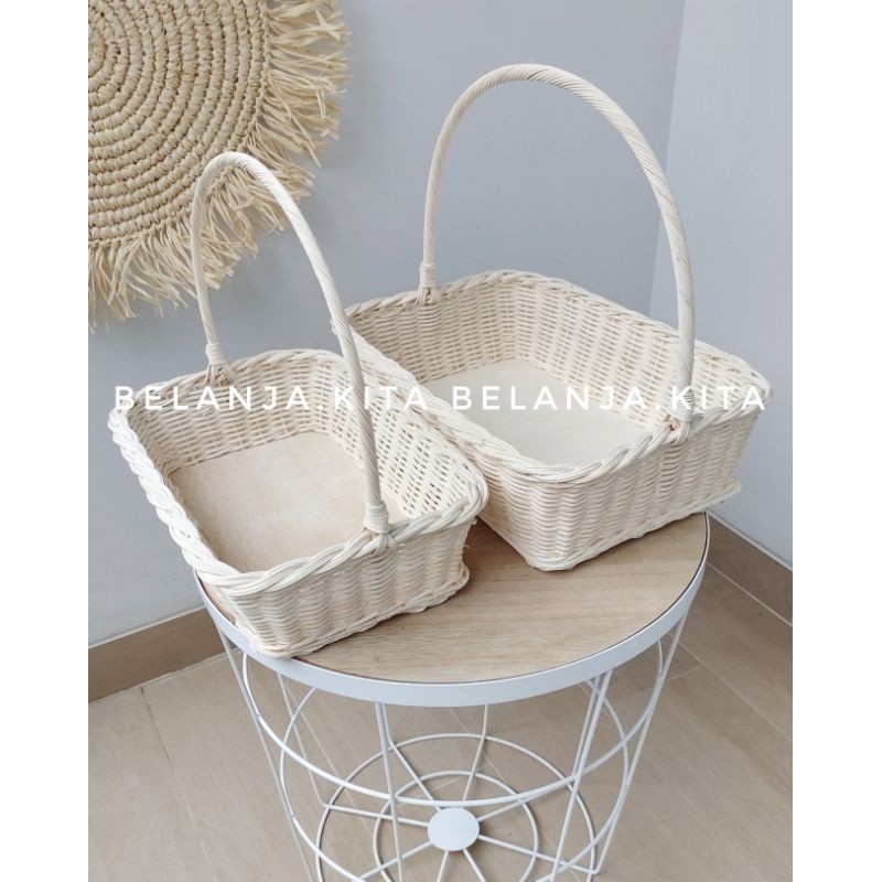 keranjang rotan handle set2 unik/ keranjang hantaran / kotak buah