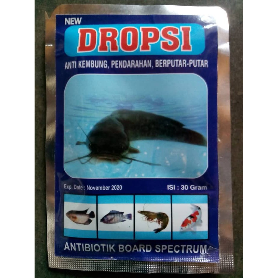 DROPSI 30gr New Antibiotik Ikan Udang Anti Kembung Pendarahan Berputar