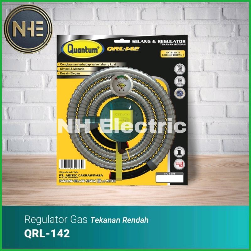 Regulator Gas + Selang QRL-142 Paket Quantum SNI - Quantum Selang &amp; Regulator Gas Paket (QRL142) - Selang Regulator Gas Quantum QRL 142 (Paket Kepala + Selang 1.8m)