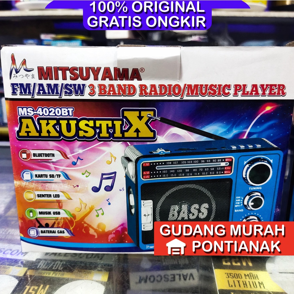 RADIO BLUETOOTH MITSUYAMA MS-4020BT AKUSTIK X-BASS//RADIO FM/AM/SW/3 BAND RADIO/MUSIC PLAYER