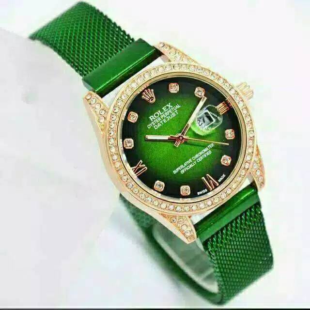 Jam Tangan Wanita Rolex Magnet Diamond Romawi Tanggal Aktif