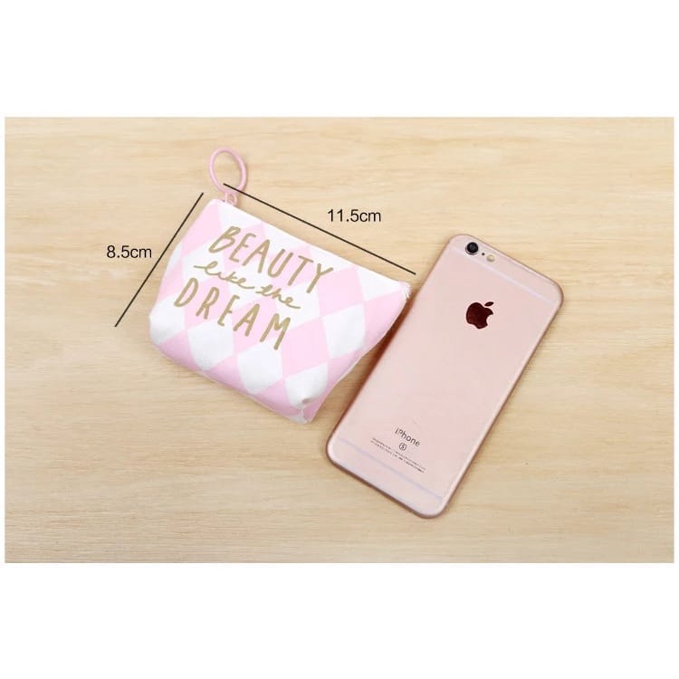 Dompet Koin Mini Cute Pink Resleting Bahan Kanvas Dengan Resleting / Dompet Kecil Untuk Uang Koin