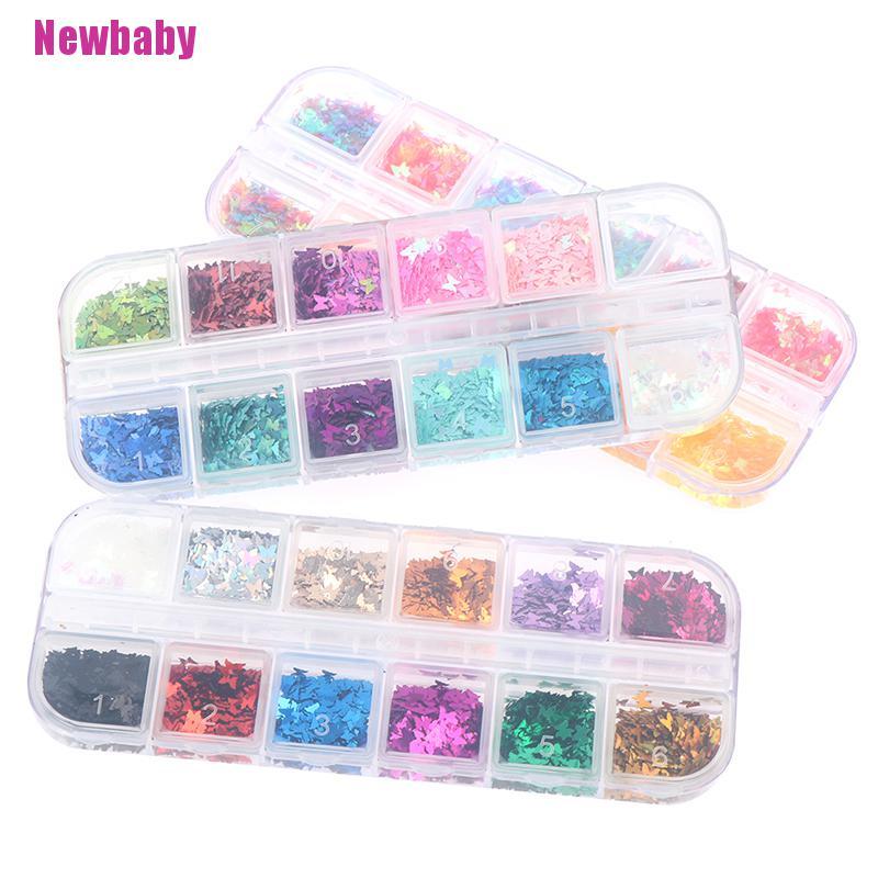 BUTTERFLY (Newbaby) Payet Kupu-Kupu Glitter Campur Untuk Dekorasi Nail Art