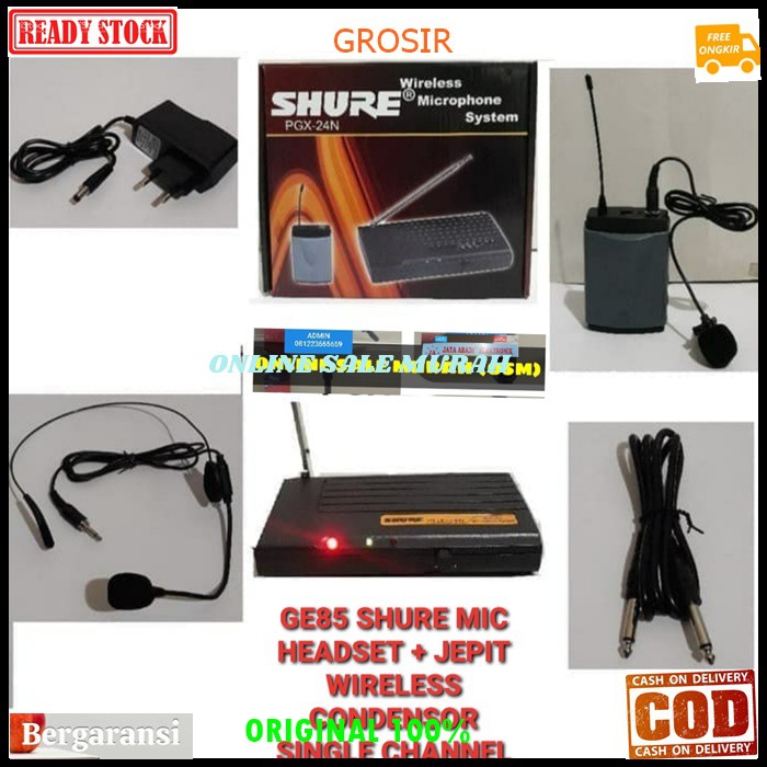 G85 Shure Mic Wireless system Single headset bando GE85 klip clip on kancing kerah mik wireles microphone mikrophone profesional pro karaoke audio sound vokal vocal panggung dj studio Jepit baju Condensor sensitif aux G85  BISA SEGALA JENIS AUDIO UNIVERSA