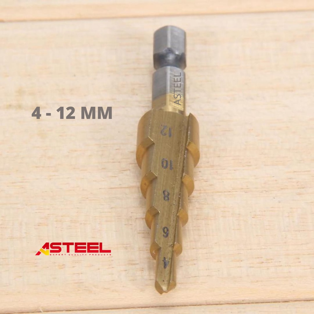 ASTEEL  3PCS Mata Bor Pagoda multi Step Drill High Speed Steel 4 - 12 MM 4 -20 MM 4 - 32 MM Titanium Coating Spiral Kerucut Tangga Payung Step Cone Drill Bits Lubang Besi Kayu Plastik Acrylic Karpet PVC Tembaga  - Step Drill - Mata Bor Bangunan