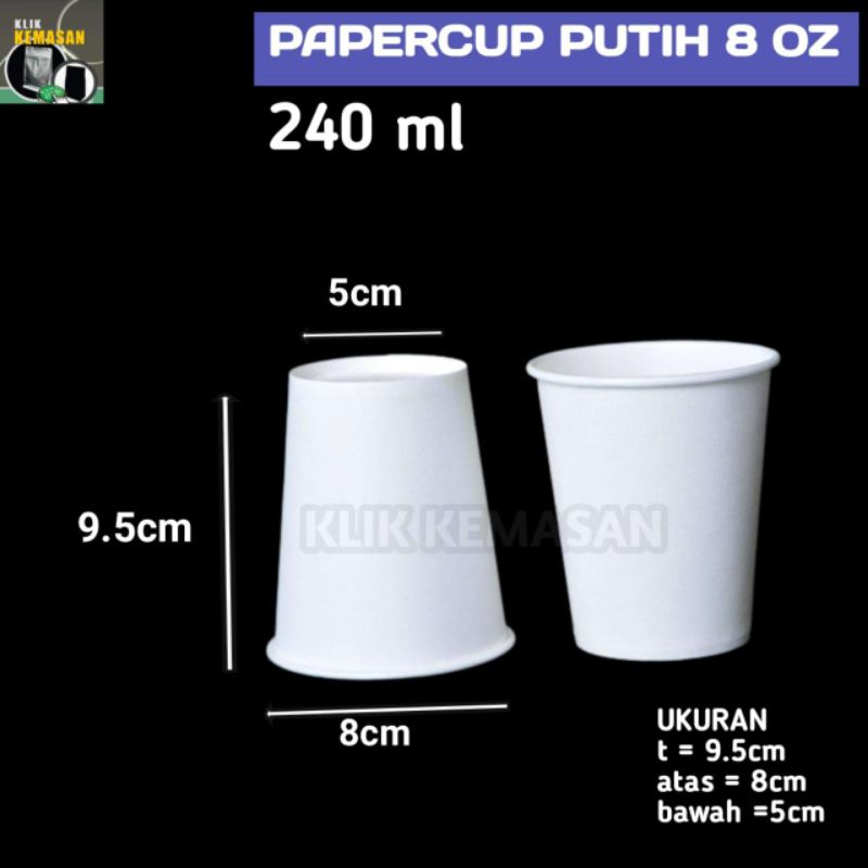 50PCS GELAS PAPER CUP 8OZ KERTAS POLOS FOAM PUTIH KECIL MINI HOT KOPI PANAS COFFE