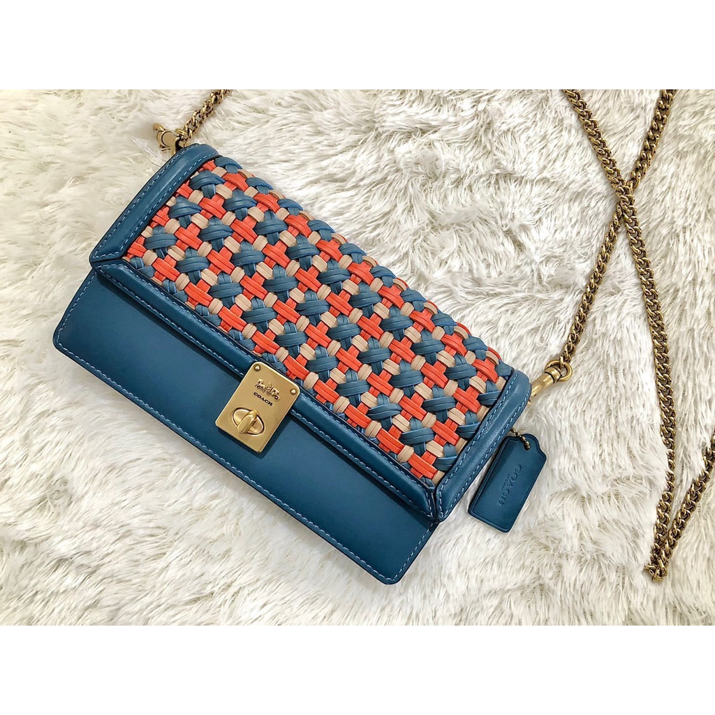 Tas Coach Hutton Clutch Weaving Lake Multi New Original