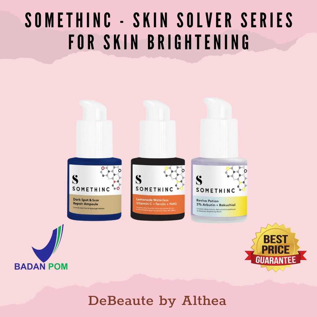 Somethinc Skin Solver Series for SKIN BRIGHTENING (REVIVE POTION 3% Arbutin + Bakuchiol / Dark Spot Reducer Ampoule / Lemonade Waterless Vitamin C + Ferulic + NAG) 20ml