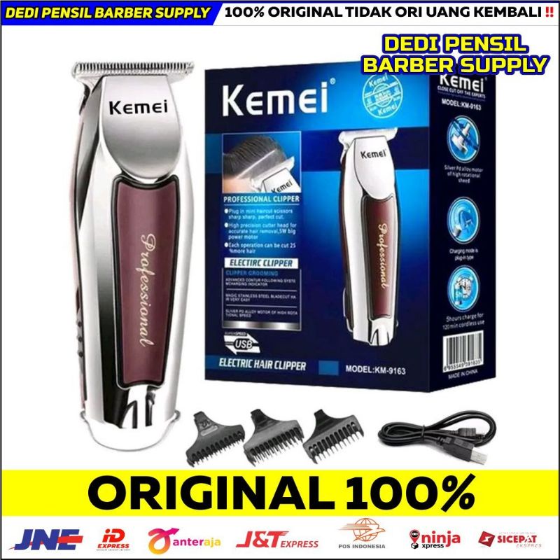 KEMEI KM - 9163 HAIR TRIMMER ORIGINAL ALAT CUKUR ELEKTRIK CLIPPER CAS TANPA KABEL PANGKAS RAMBUT BAR