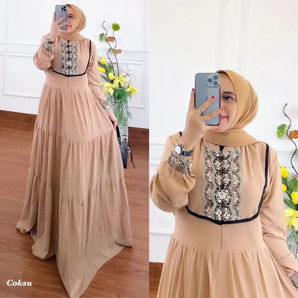 KIARA DRESS BL CERUTY BABYDOLL FULL PURING APLIKASI RENDA LD 110 CM PB 137 CM  BAJU GAMIS WANITA  ELEGAN DAN TRENDY BAJU MURAH BAJU SIMPLE 2022