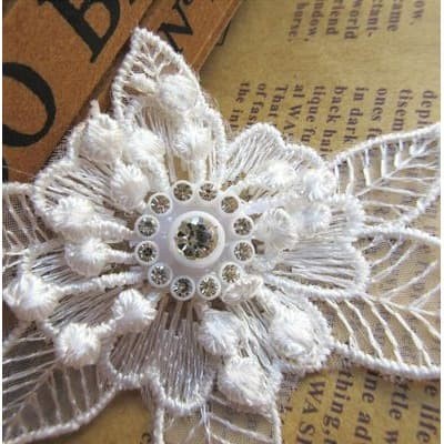 Lace Patch - White Flower Beading #34 (5pcs)