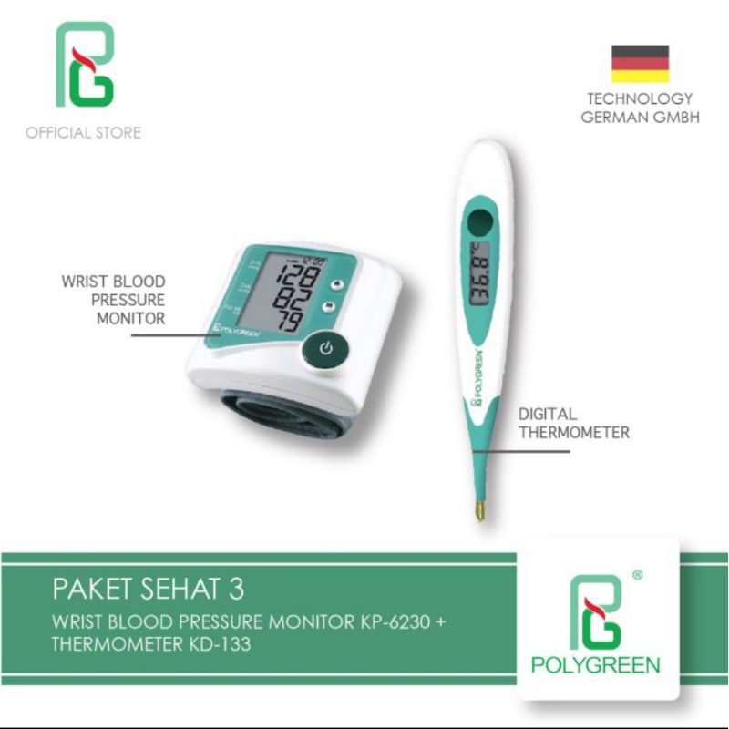 POLYGREEN - Paket Sehat 3 hemat Tensimeter Pergelangan KP6230 dan Tensimeter Digital KD133