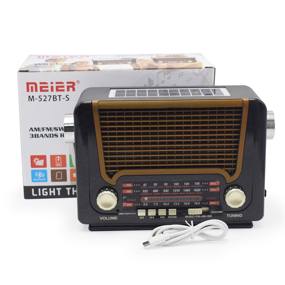 Radio fm bluetooth/AM/SW Radio jadul Player Radio Portabel Retro Solar Pengisian denganSenter Kartu Radio Speaker Bluetooth 527BTS