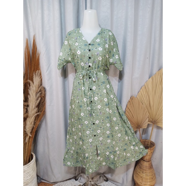 DASTER BALI SENORITA PANJANG BUSUI FRIENDLY-Floral Greentea