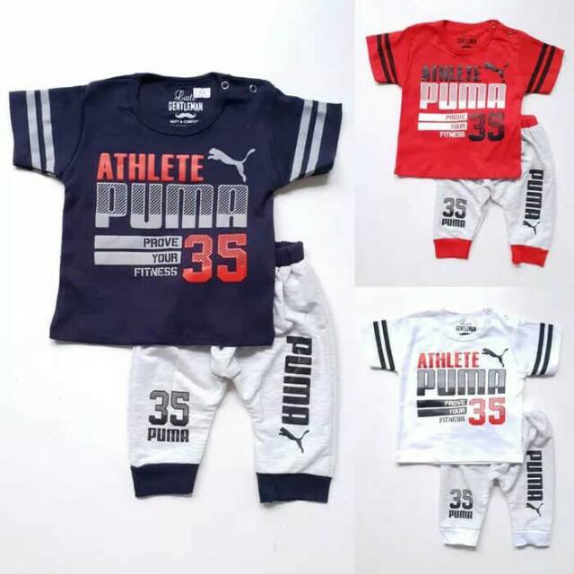 Baju Setelan Anak Bayi Laki Cowok Kaos Athlete Puma Celana Pendek Abu