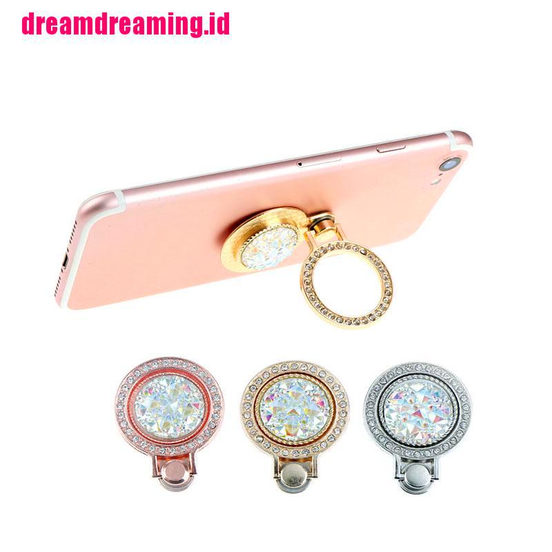 1pc Ring Holder Metal Rotasi 360 Derajat Hias Kristal Bling Untuk Handphone