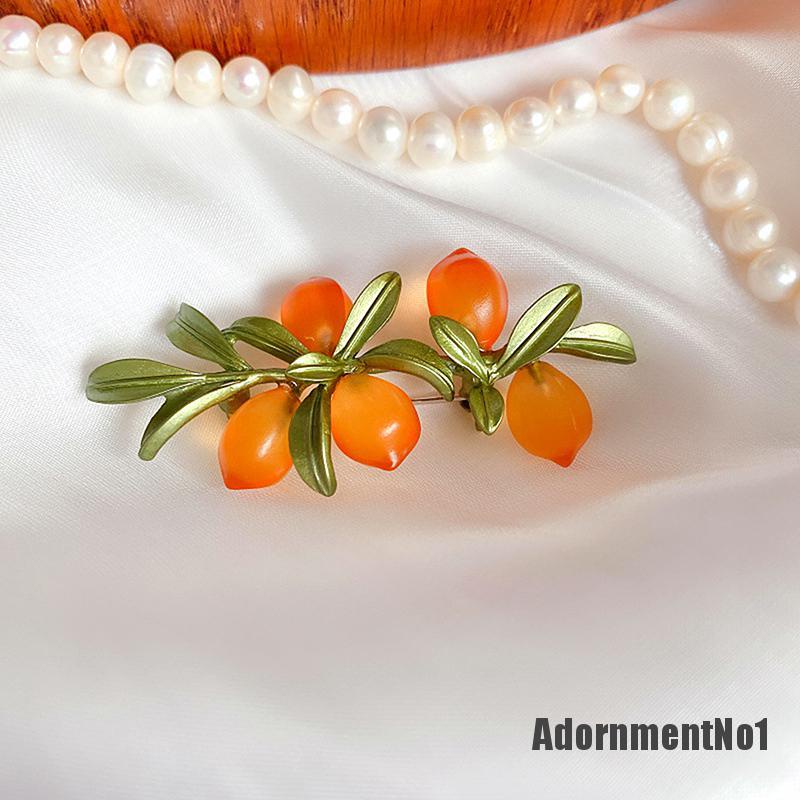 (Adornmentno1) 1pc Bros Pin Enamel Desain Buah Jeruk / Daun Gaya Retro