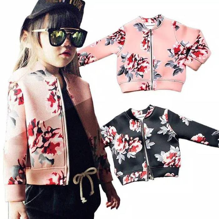 Jaket Kulit Lengan Panjang Anak Pesta Blazer Motif Bunga Best Seller - 4-5 tahun, Merah Muda