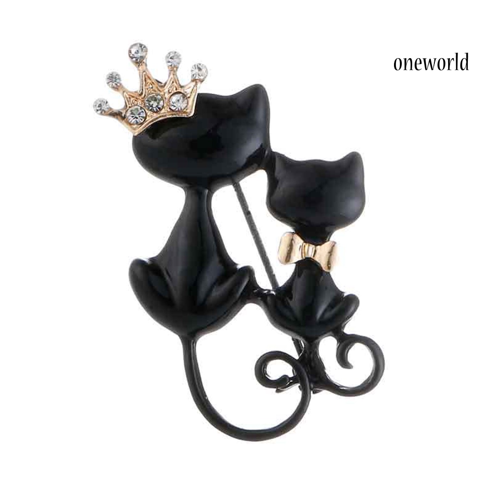 OW@ Women Rhinestone Inlaid Cat Crown Brooch Pin Badge Clothes Decor Jewelry Gift