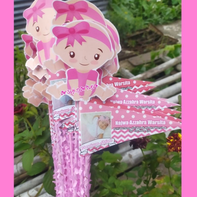 Bendera aqiqah lucu unik karakter custom foto + nama