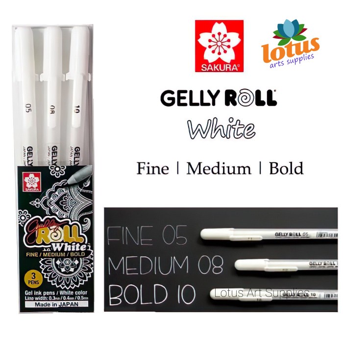 

Pendrawing- Sakura Gelly Roll Pen White Set 3 ( Size 05/08/10 ) - Paket Hemat -Drawing-Pen.