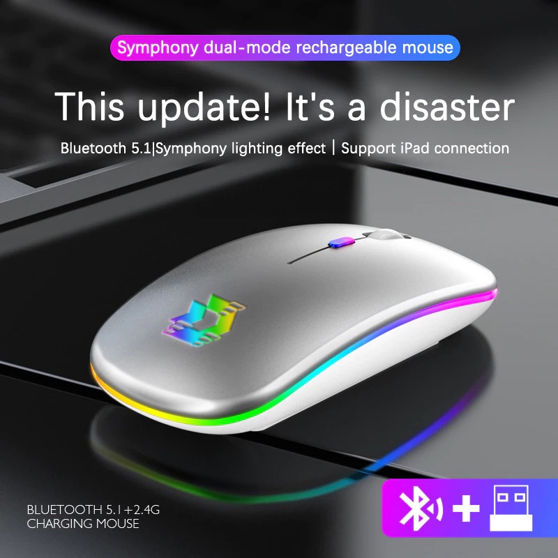 Mouse Wireless Bluetooth RGB TRIPLEDI Silent Click Mini Portable 1600 DPI Rechargeable For Gaming PC Macbook Laptop Tablet HP