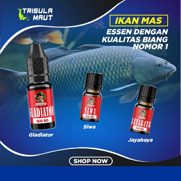 ESSEN OPLOSAN IKAN MAS BABON TRISULA MAUT PAKET GLADIATOR, JAYABAYA, SIWA UMPAN PANCING LOMBA MEMANC
