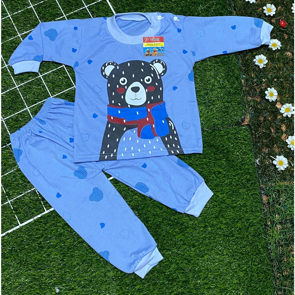 stelan baju bayi motif beruang setelan 3-18 bulan