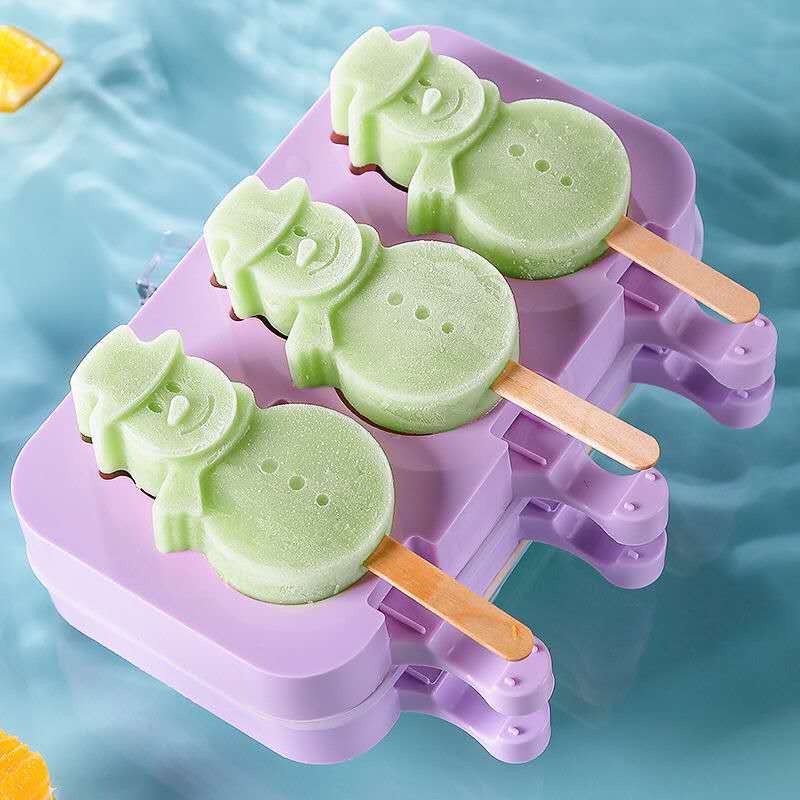 Cetakan Es Krim 3 Hole Silicone Mold Dessert with Popsicle Sticks - M003 - Purple